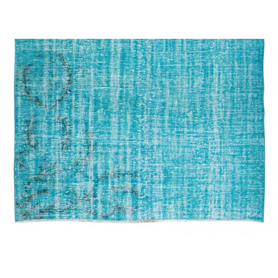 Vintage Turkish Rug Over-Dyed in Teal with Art Deco Chinese Design, Great 4 Contemporary Interiors