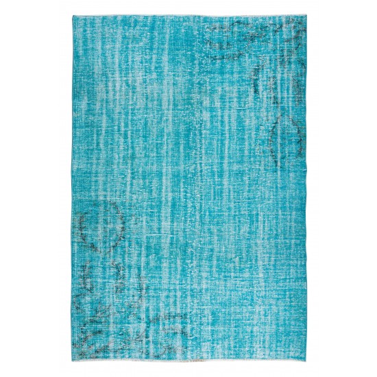 Vintage Turkish Rug Over-Dyed in Teal with Art Deco Chinese Design, Great 4 Contemporary Interiors Vintage Turkish Rug Over-Dyed in Teal with Art Deco Chinese Design, Great 4 Contemporary Interiors
