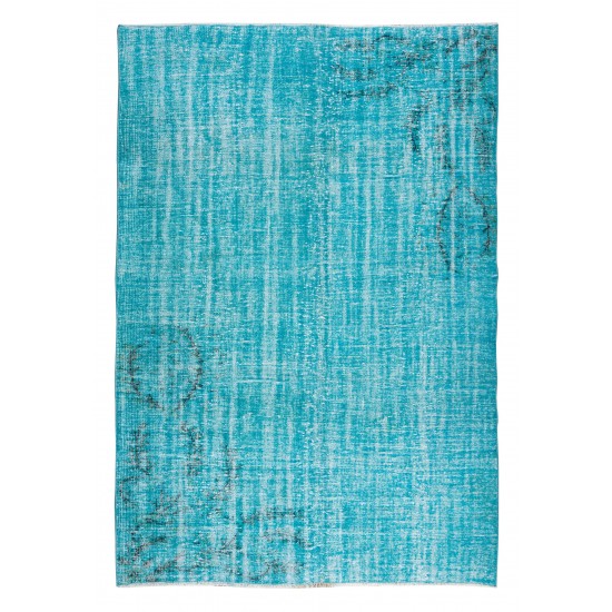 Vintage Turkish Rug Over-Dyed in Teal with Art Deco Chinese Design, Great 4 Contemporary Interiors