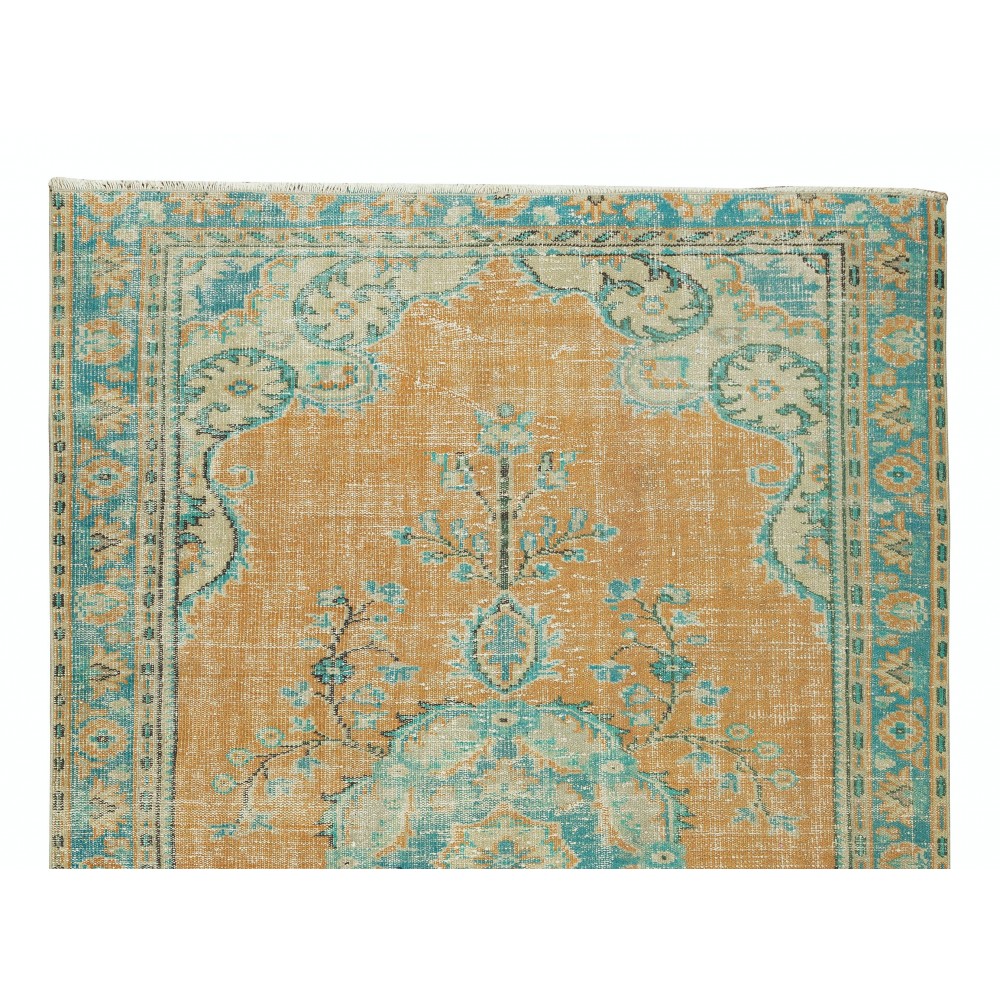 Decorative Hand Knotted Vintage Turkish Wool Area Rug with Medallion Design