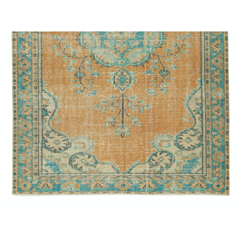 Decorative Hand Knotted Vintage Turkish Wool Area Rug with Medallion Design