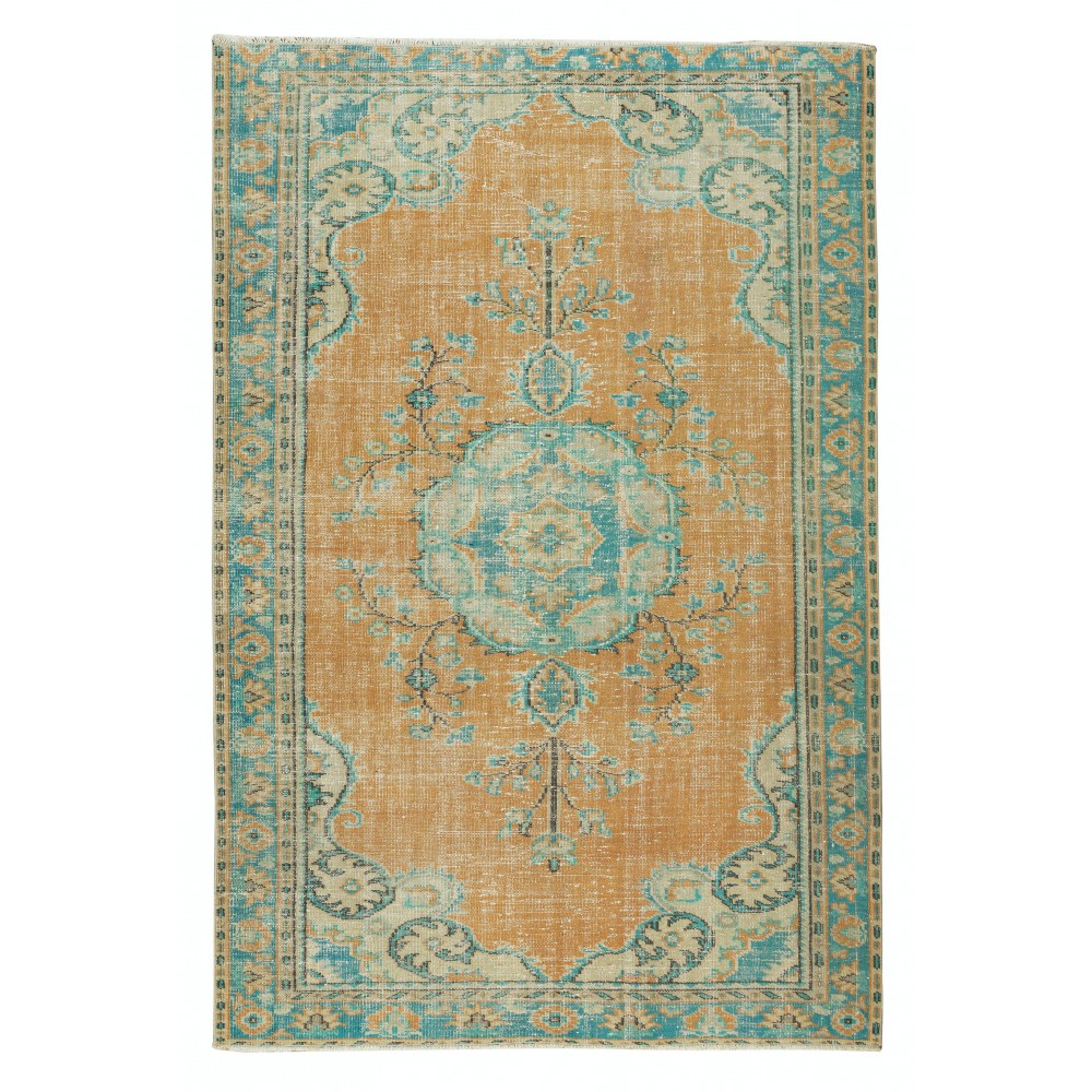 Decorative Hand Knotted Vintage Turkish Wool Area Rug with Medallion Design