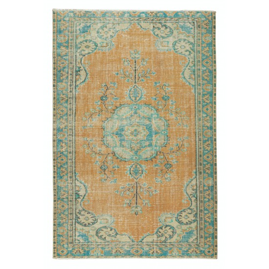 Decorative Hand Knotted Vintage Turkish Wool Area Rug with Medallion Design