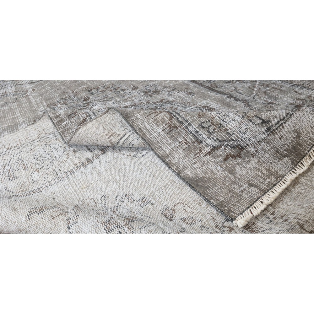 Vintage Rug Over-Dyed in Gray with Medallion Design, Handmade in Turkey