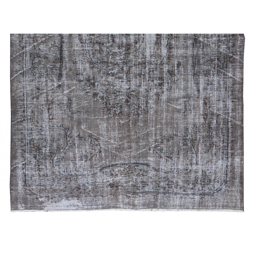 Vintage Rug Over-Dyed in Gray with Medallion Design, Handmade in Turkey