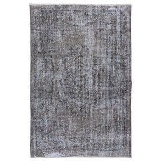 Vintage Rug Over-Dyed in Gray with Medallion Design, Handmade in Turkey