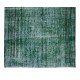 Green Over-Dyed Floor Rug, Hand Knotted Turkish Vintage Wool Carpet for Modern Interiors