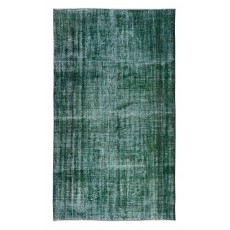 Green Over-Dyed Floor Rug, Hand Knotted Turkish Vintage Wool Carpet for Modern Interiors