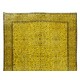 Handmade Turkish Vintage Floral Patterned Rug Over-Dyed in Yellow for Contemporary Interiors