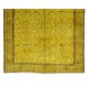 Handmade Turkish Vintage Floral Patterned Rug Over-Dyed in Yellow for Contemporary Interiors