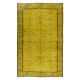 Handmade Turkish Vintage Floral Patterned Rug Over-Dyed in Yellow for Contemporary Interiors