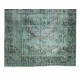 Green Floor Rug, Hand Knotted Turkish Vintage Wool Carpet for Modern Interiors