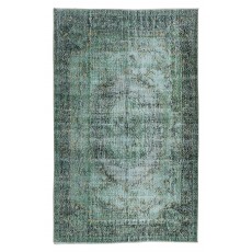Green Floor Rug, Hand Knotted Turkish Vintage Wool Carpet for Modern Interiors