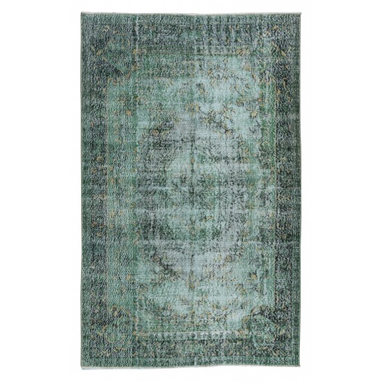 Green Floor Rug, Hand Knotted Turkish Vintage Wool Carpet for Modern Interiors Green Floor Rug, Hand Knotted Turkish Vintage Wool Carpet for Modern Interiors