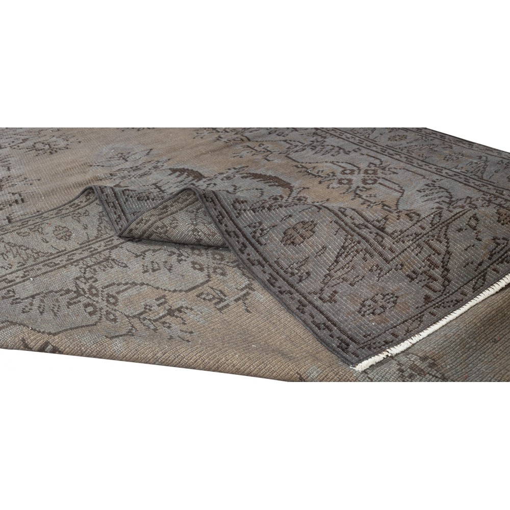 Vintage Rug Over-Dyed in Gray with Medallion Design, Handmade in Turkey