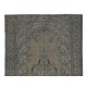 Gray Over-Dyed Rug with Medallion Design, Vintage Handmade Wool Carpet from Turkey