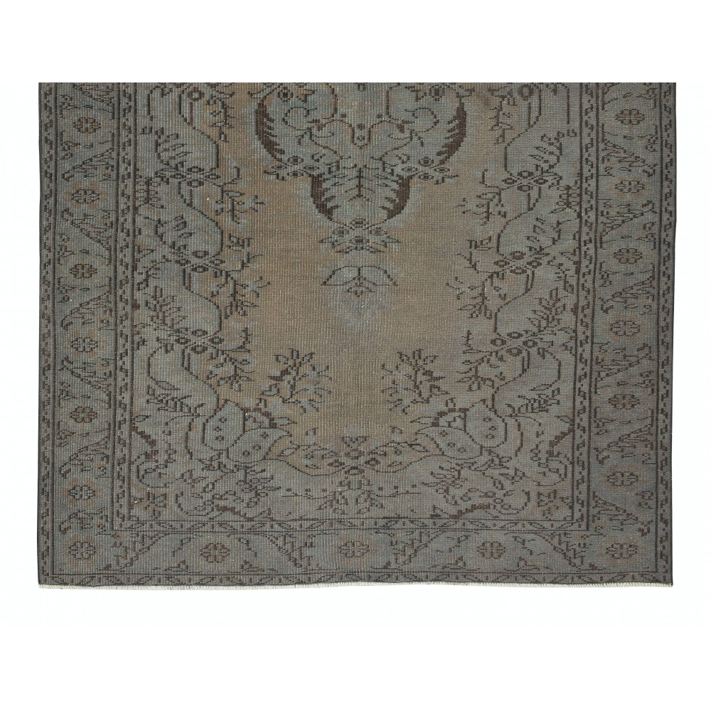 Vintage Rug Over-Dyed in Gray with Medallion Design, Handmade in Turkey