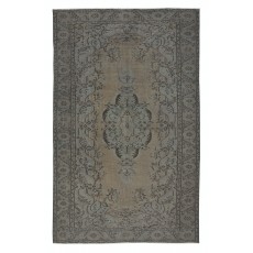 Vintage Rug Over-Dyed in Gray with Medallion Design, Handmade in Turkey