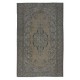 Vintage Rug Over-Dyed in Gray with Medallion Design, Handmade in Turkey