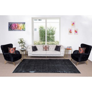 Vintage Handmade Turkish Wool Rug Over-Dyed in Black for Modern Interiors