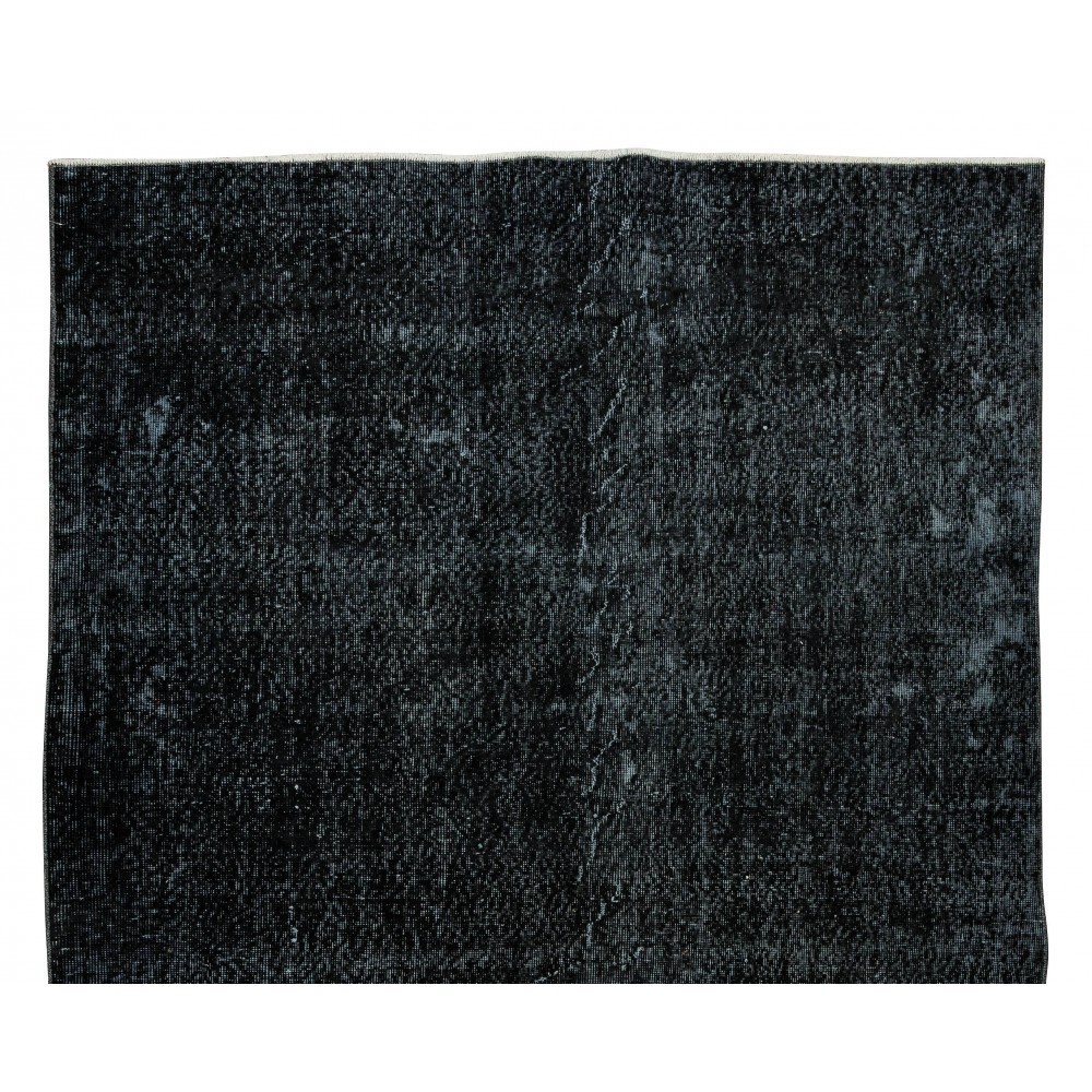 Vintage Handmade Turkish Wool Rug Over-Dyed in Black for Modern Interiors