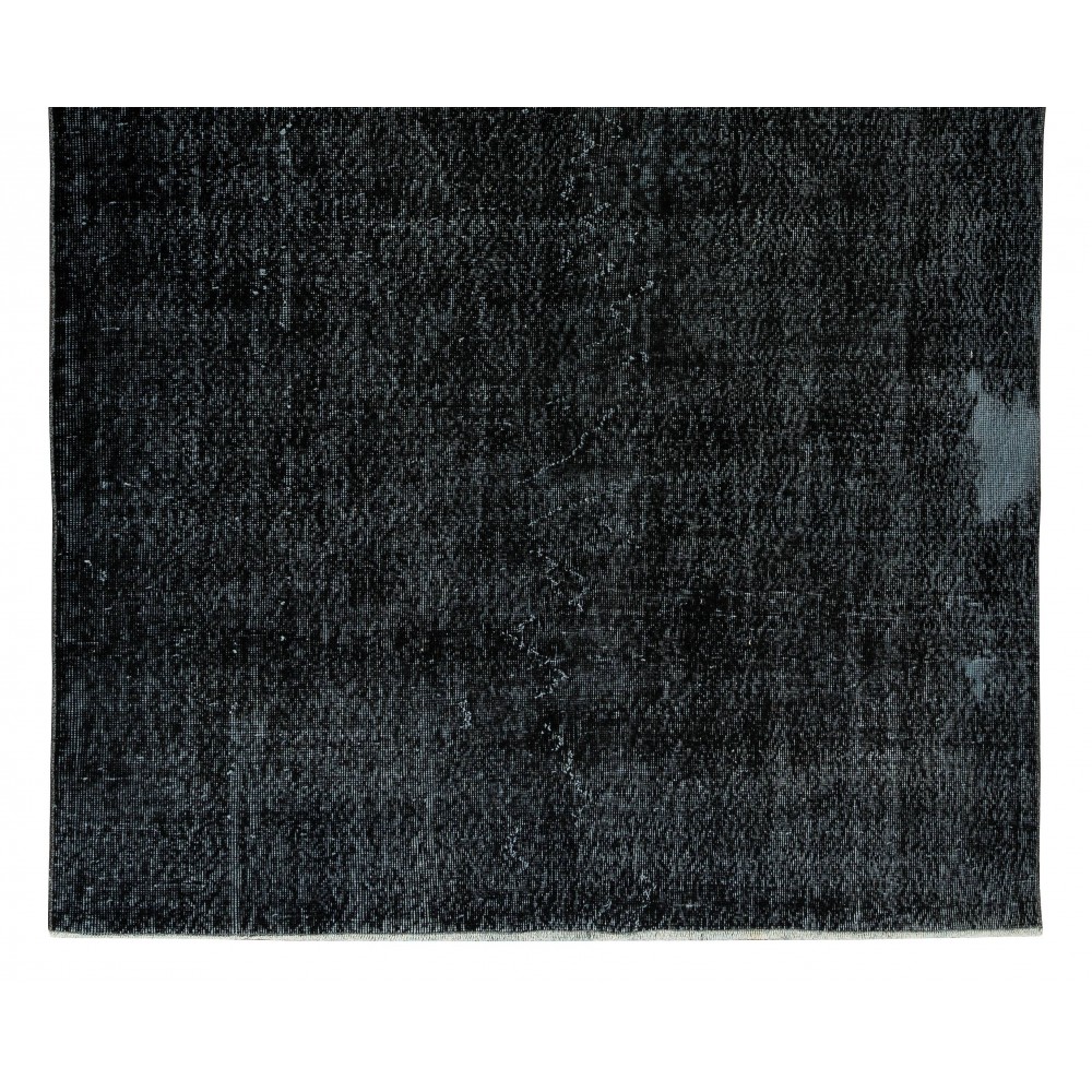 Vintage Handmade Turkish Wool Rug Over-Dyed in Black for Modern Interiors
