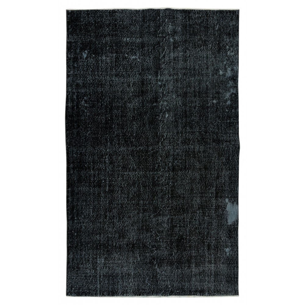 Vintage Handmade Turkish Wool Rug Over-Dyed in Black for Modern Interiors