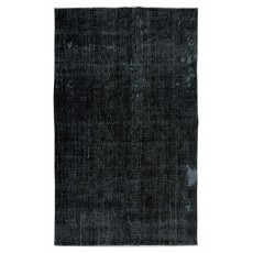 Vintage Handmade Turkish Wool Rug Over-Dyed in Black for Modern Interiors
