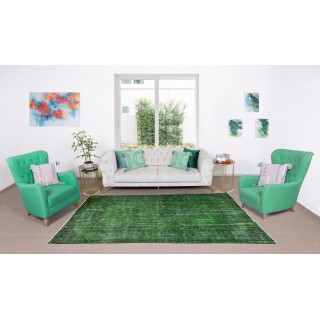 Green Over-Dyed Floor Rug, Hand Knotted Turkish Vintage Wool Carpet for Modern Interiors Green Over-Dyed Floor Rug, Hand Knotted Turkish Vintage Wool Carpet for Modern Interiors