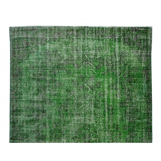 Green Over-Dyed Floor Rug, Hand Knotted Turkish Vintage Wool Carpet for Modern Interiors Green Over-Dyed Floor Rug, Hand Knotted Turkish Vintage Wool Carpet for Modern Interiors
