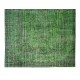 Green Over-Dyed Floor Rug, Hand Knotted Turkish Vintage Wool Carpet for Modern Interiors