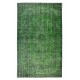 Green Over-Dyed Floor Rug, Hand Knotted Turkish Vintage Wool Carpet for Modern Interiors