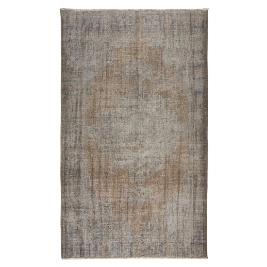 Gray Over-Dyed Rug for Modern Interiors, Vintage Hand-Knotted Turkish Floor Covering