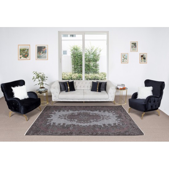 Gray Over-Dyed Rug for Modern Interiors, Vintage Hand-Knotted Turkish Floor Covering Gray Over-Dyed Rug for Modern Interiors, Vintage Hand-Knotted Turkish Floor Covering