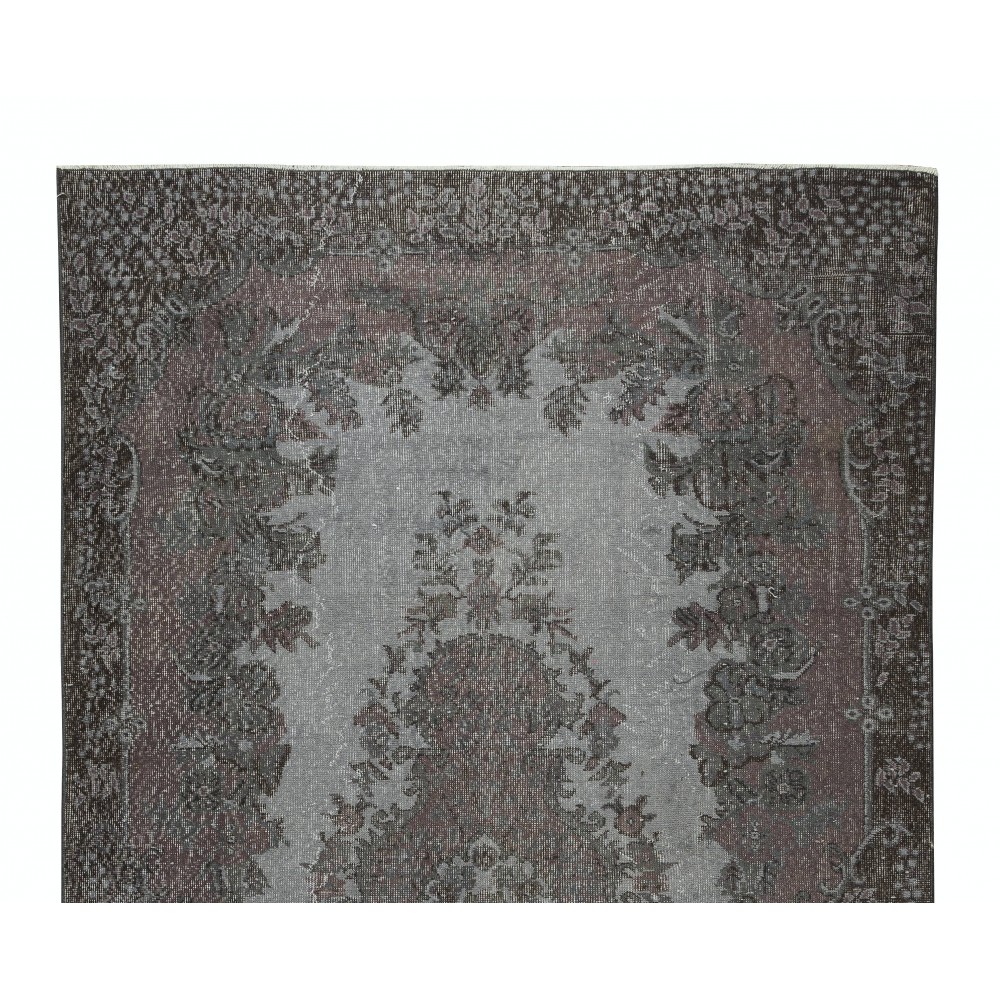 Gray Over-Dyed Rug for Modern Interiors, Vintage Hand-Knotted Turkish Floor Covering