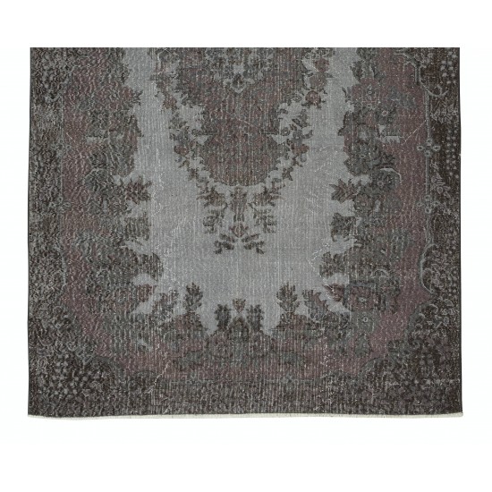 Gray Over-Dyed Rug for Modern Interiors, Vintage Hand-Knotted Turkish Floor Covering Gray Over-Dyed Rug for Modern Interiors, Vintage Hand-Knotted Turkish Floor Covering
