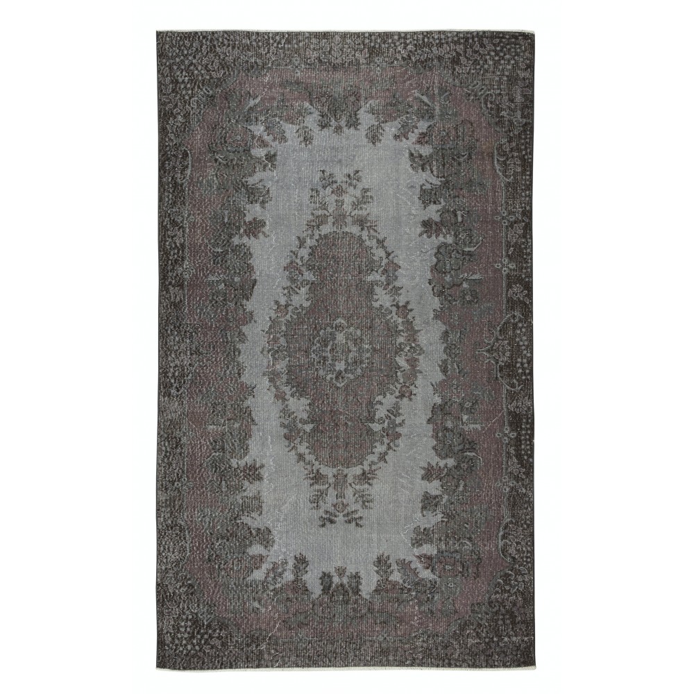 Gray Over-Dyed Rug for Modern Interiors, Vintage Hand-Knotted Turkish Floor Covering