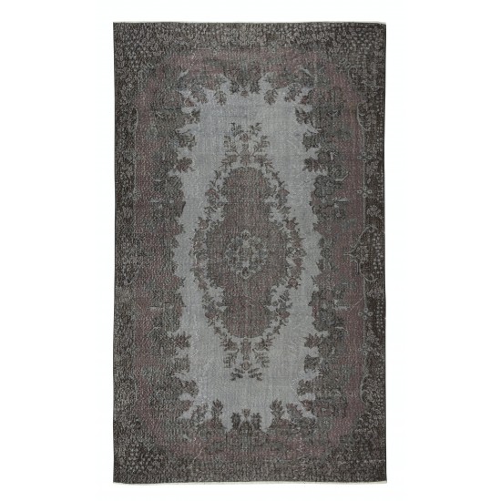 Gray Over-Dyed Rug for Modern Interiors, Vintage Hand-Knotted Turkish Floor Covering