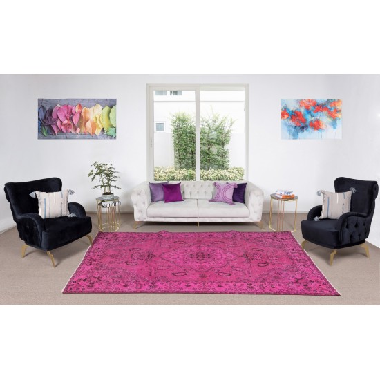 Handmade Turkish Vintage Area Rug Over-Dyed in Pink Color for Contemporary Interiors