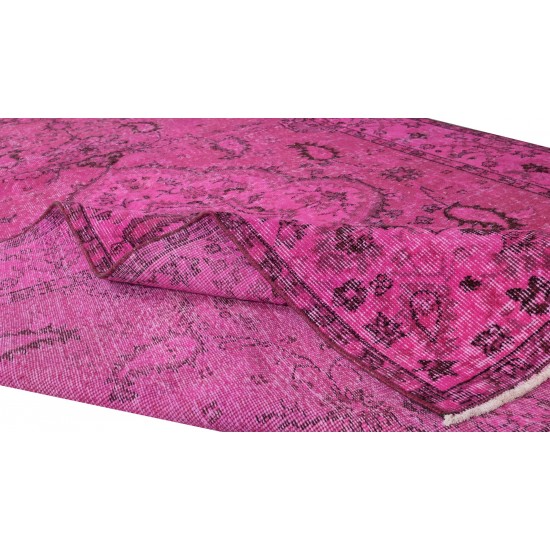 Handmade Turkish Vintage Area Rug Over-Dyed in Pink Color for Contemporary Interiors Handmade Turkish Vintage Area Rug Over-Dyed in Pink Color for Contemporary Interiors