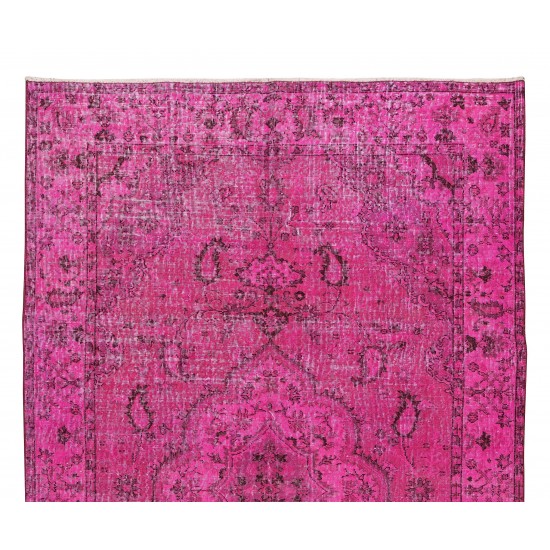 Handmade Turkish Vintage Area Rug Over-Dyed in Pink Color for Contemporary Interiors Handmade Turkish Vintage Area Rug Over-Dyed in Pink Color for Contemporary Interiors