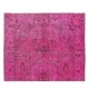 Handmade Turkish Vintage Area Rug Over-Dyed in Pink Color for Contemporary Interiors