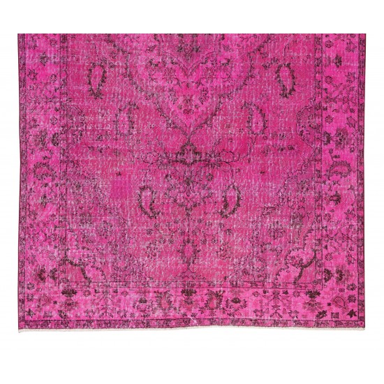 Handmade Turkish Vintage Area Rug Over-Dyed in Pink Color for Contemporary Interiors