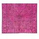 Handmade Turkish Vintage Area Rug Over-Dyed in Pink Color for Contemporary Interiors