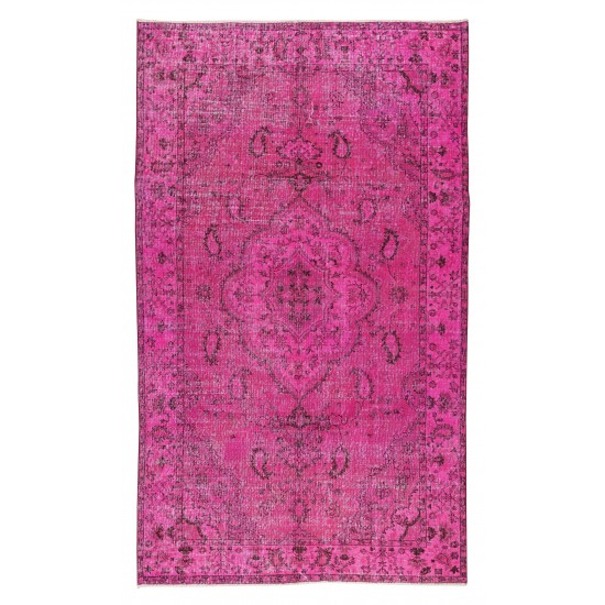 Handmade Turkish Vintage Area Rug Over-Dyed in Pink Color for Contemporary Interiors Handmade Turkish Vintage Area Rug Over-Dyed in Pink Color for Contemporary Interiors
