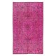 Handmade Turkish Vintage Area Rug Over-Dyed in Pink Color for Contemporary Interiors