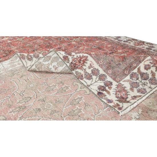Floral Pattern Floor Covering, Vintage Handmade Turkish Wool Area Rug Floral Pattern Floor Covering, Vintage Handmade Turkish Wool Area Rug
