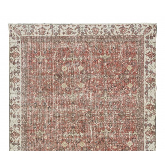 Floral Pattern Floor Covering, Vintage Handmade Turkish Wool Area Rug Floral Pattern Floor Covering, Vintage Handmade Turkish Wool Area Rug