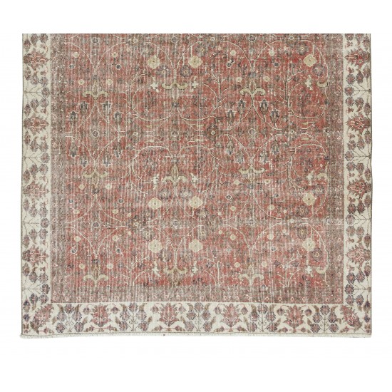 Floral Pattern Floor Covering, Vintage Handmade Turkish Wool Area Rug