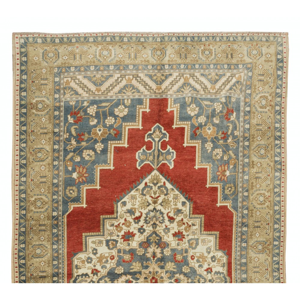 Vintage Turkish Tribal Rug, Handmade Wool Geometric Medallion Design Carpet